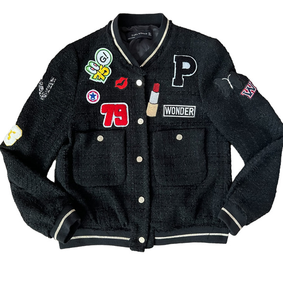 Zara Jackets & Coats Zara Women Tweed Varsity Letterman Patch